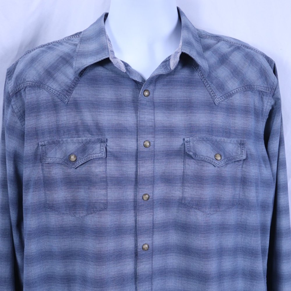 Wrangler Retro Men's Western Pearl Snap Long Sleeve Blue Plaid Shirt Large